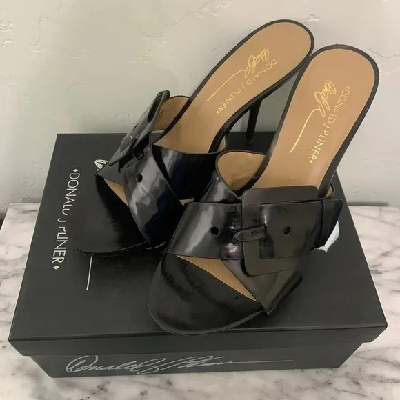 Donald J Pliner Elaine Black Soft Patent Mules NIB, Sz 8.5M - Picture 2 of 12